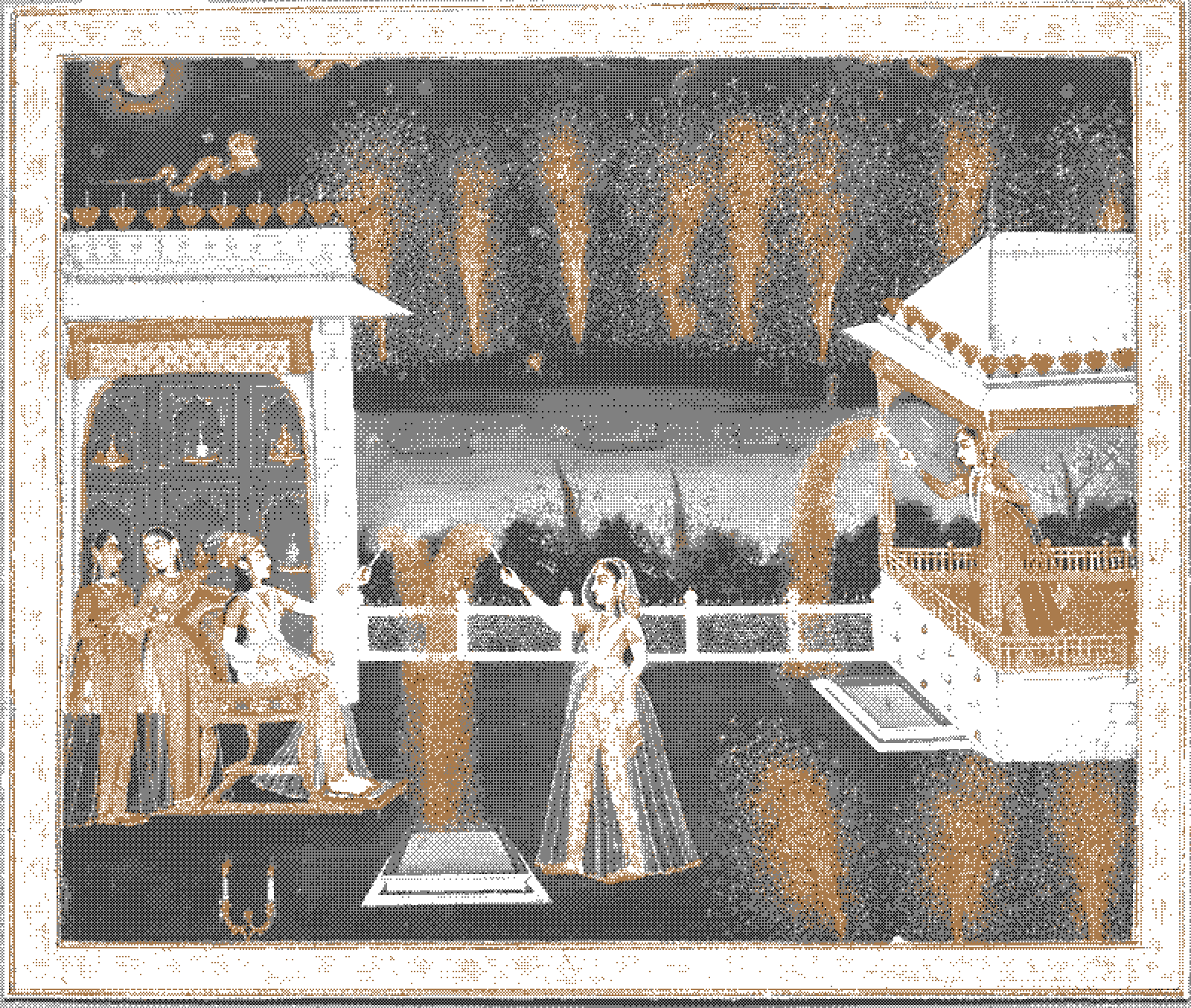 Royal Women Celebrating Diwali, c. 1760. Northern India, Uttar Pradesh, Lucknow. Gum tempera and gold on paper; image: 20.5 x 24.7 cm (8 1/16 x 9 3/4 in.). The Cleveland Museum of Art, Andrew R. and Martha Holden Jennings Fund 1971.82. Public Domain