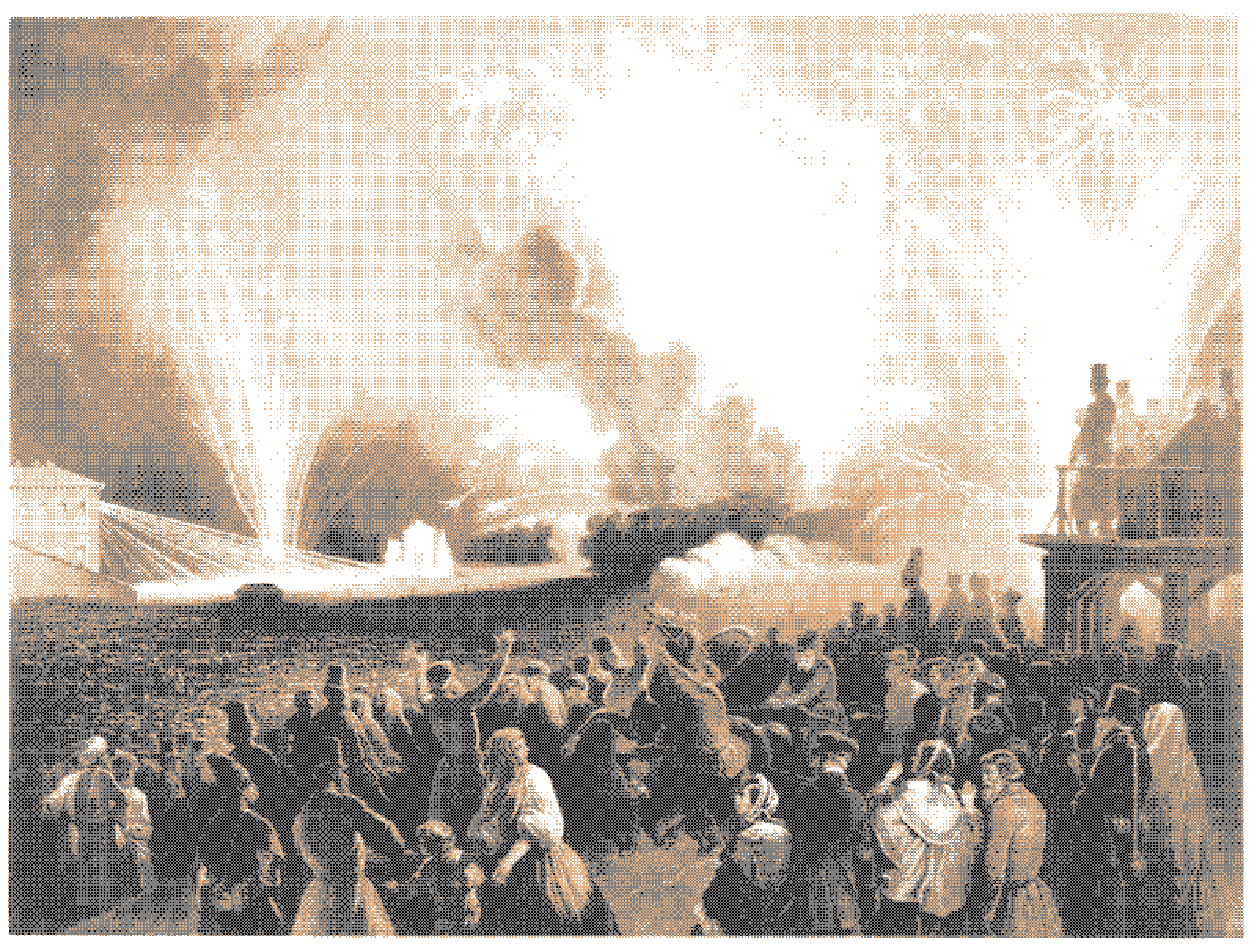 Coronation of Alexander II, Moscow, September 17, 1856: Fireworks Display before the Cadets’ Building, Public Domain. The grand coronation of Tsar Alexander II in 1856 was described as a spectacular event marked by opulence and elaborate pageantry, taking place in Moscow before public criticism of such extravagance became common. A highlight of the celebration was a massive fireworks display accompanied by a large chorus and orchestra.
